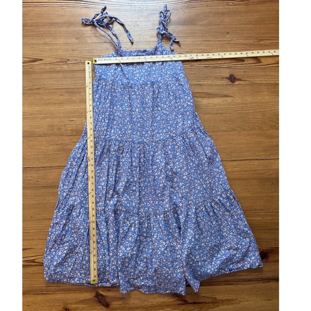 Madewell Tiered Midi Dress Womens Blue Floral Boho Tie Strap Smocked SIZE S - Picture 6 of 6